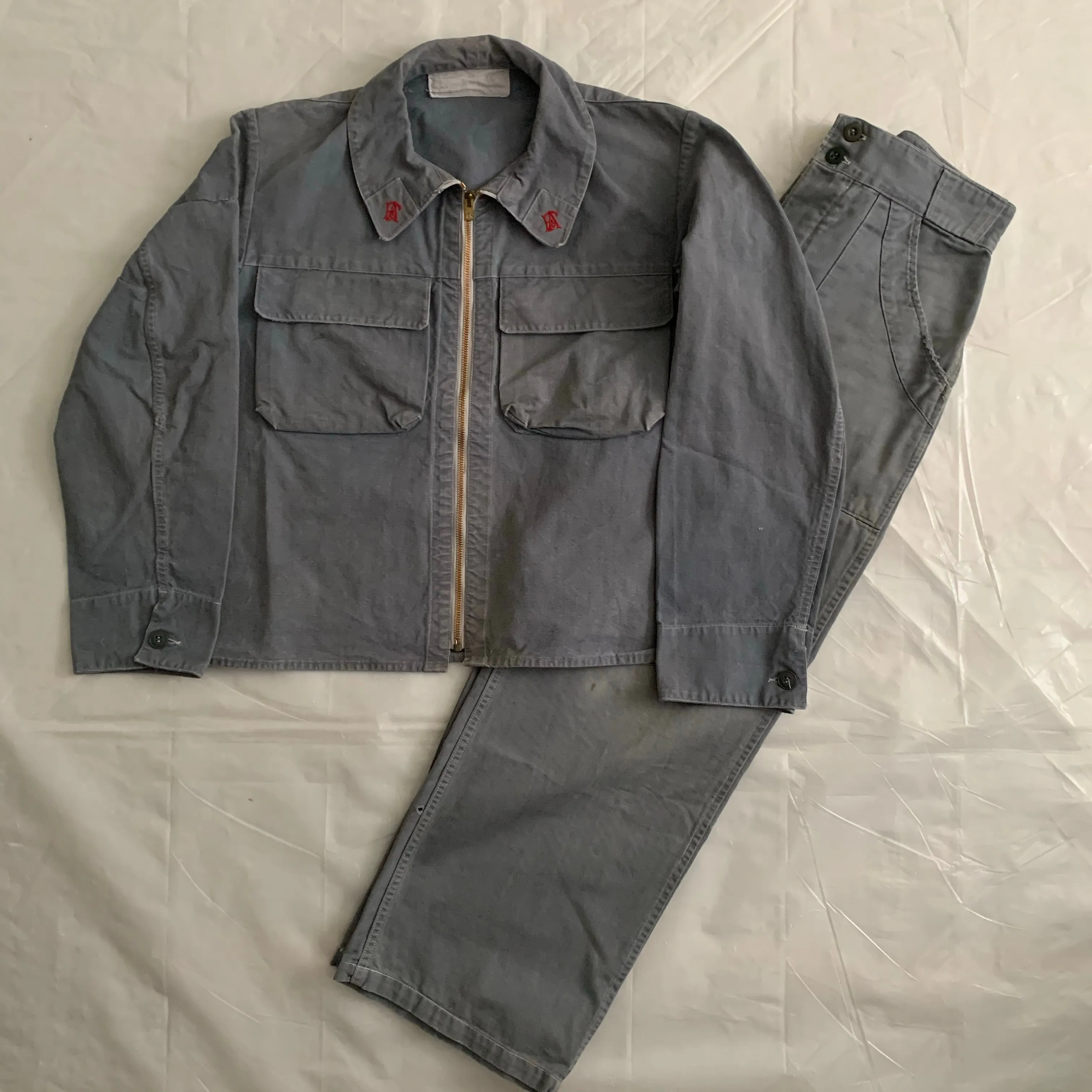 1950s Vintage "Air France" Faded Mechanic Pants - Size M