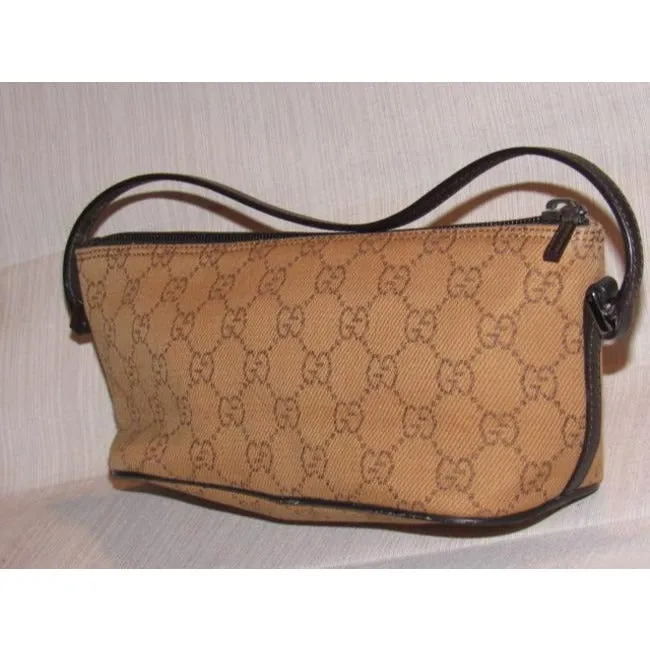 Gucci Pouchette Purses Burnt Orange And Brown Canvas Leather Hobo Bag