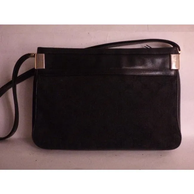 Gucci Vintage Black Leather And Large G Logo Print Canvas Suede Hobo Bag