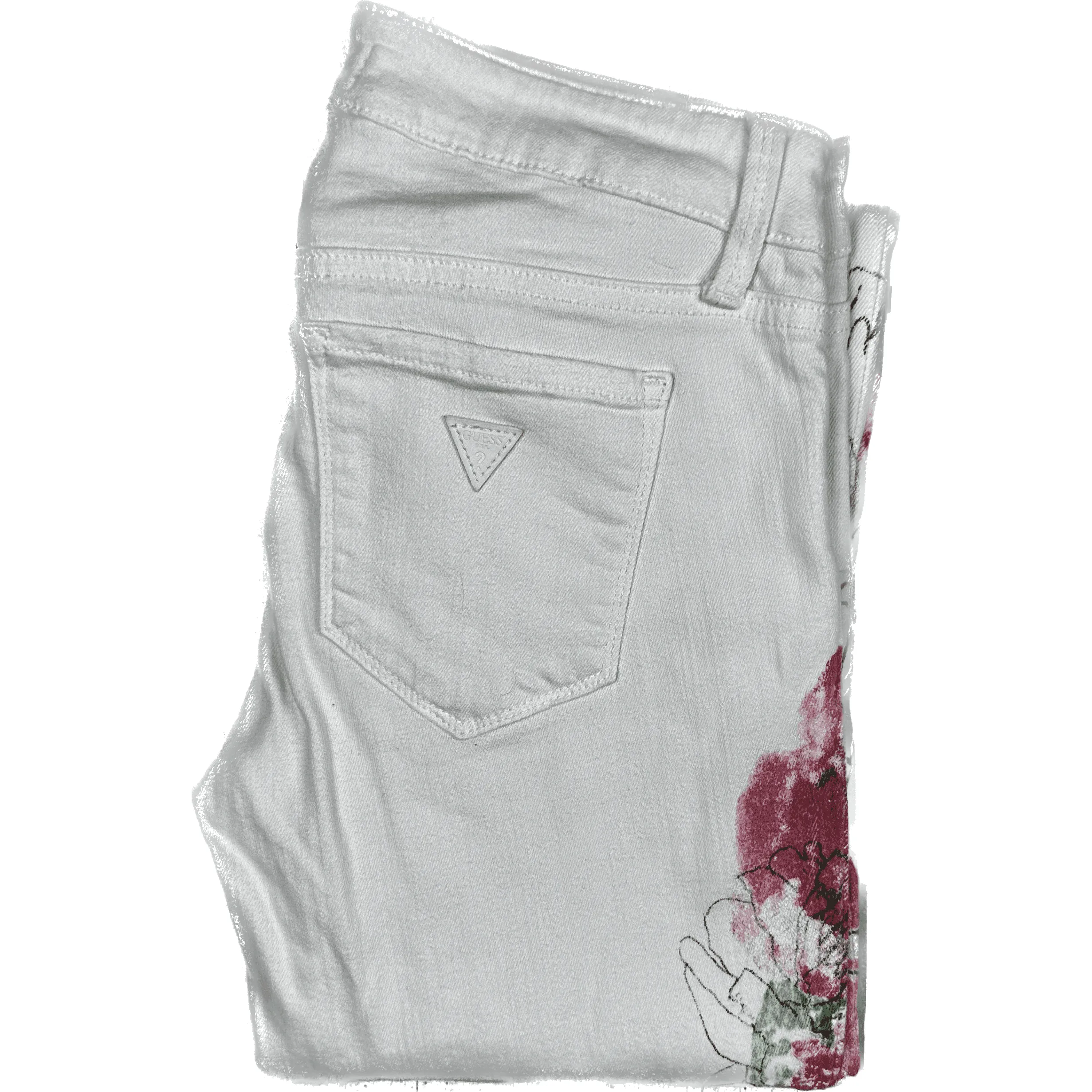 Guess Power Skinny White with Flowers Jeans - Size 26
