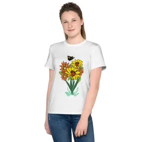 Happy Blooms Bouquet Youth Girl's crew neck t-shirt