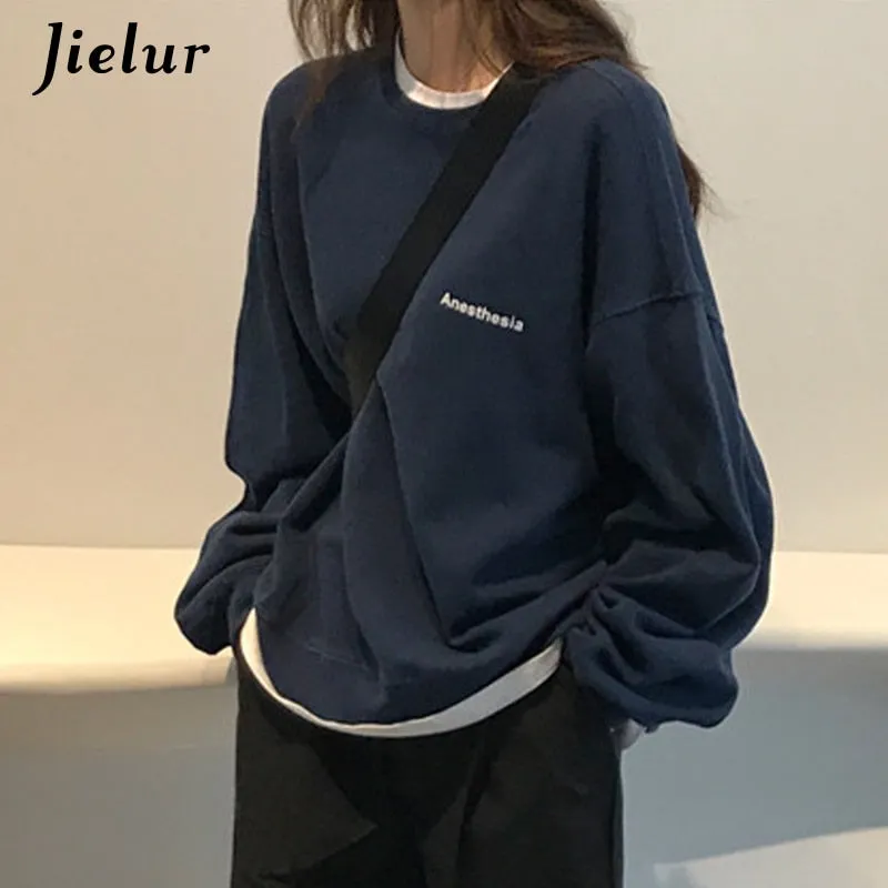 Jielur New Kpop Letter Hoody Fashion Korean Thin Chic Women's Sweatshirts
