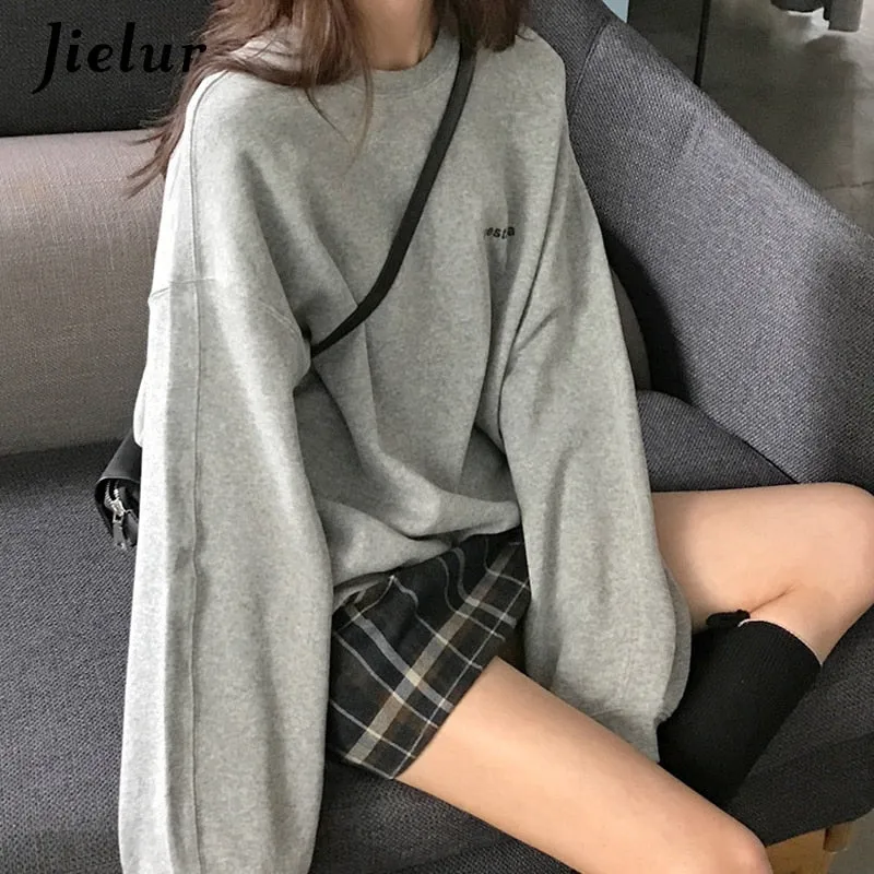 Jielur New Kpop Letter Hoody Fashion Korean Thin Chic Women's Sweatshirts