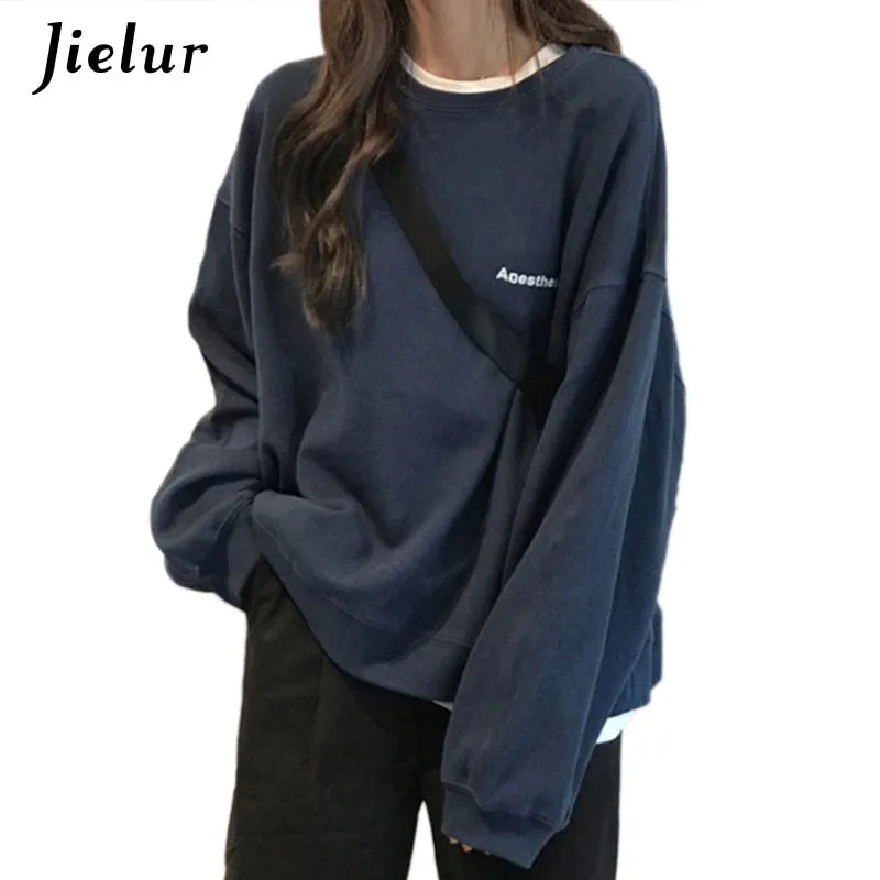 Jielur New Kpop Letter Hoody Fashion Korean Thin Chic Women's Sweatshirts