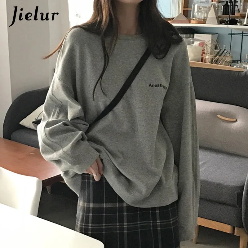 Jielur New Kpop Letter Hoody Fashion Korean Thin Chic Women's Sweatshirts