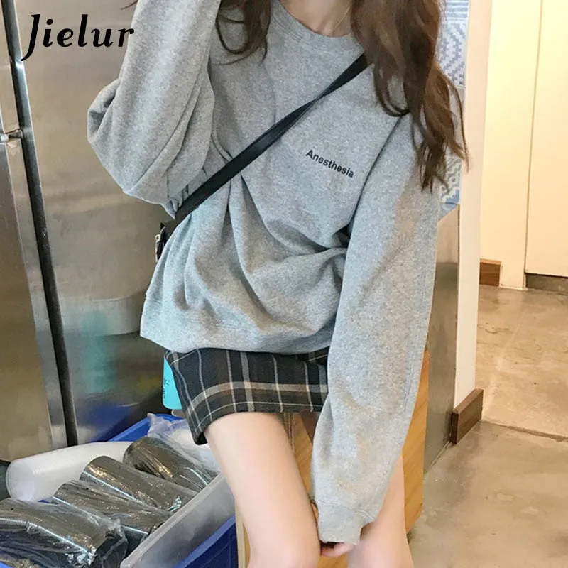 Jielur New Kpop Letter Hoody Fashion Korean Thin Chic Women's Sweatshirts