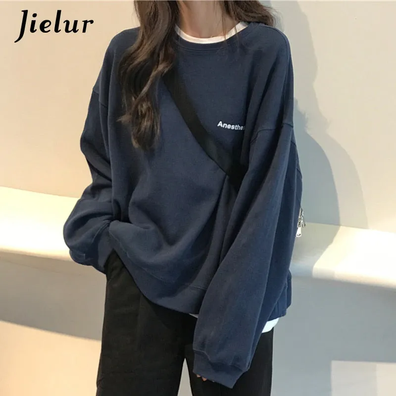 Jielur New Kpop Letter Hoody Fashion Korean Thin Chic Women's Sweatshirts