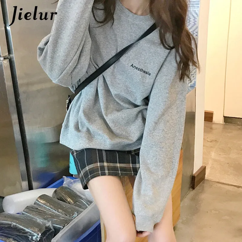 Jielur New Kpop Letter Hoody Fashion Korean Thin Chic Women's Sweatshirts