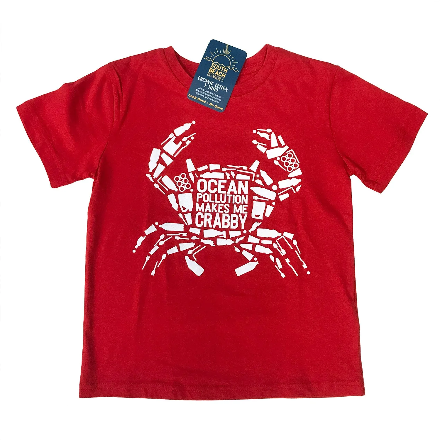 Kids T-Shirt - Red 'Ocean Pollution Makes Me Crabby'