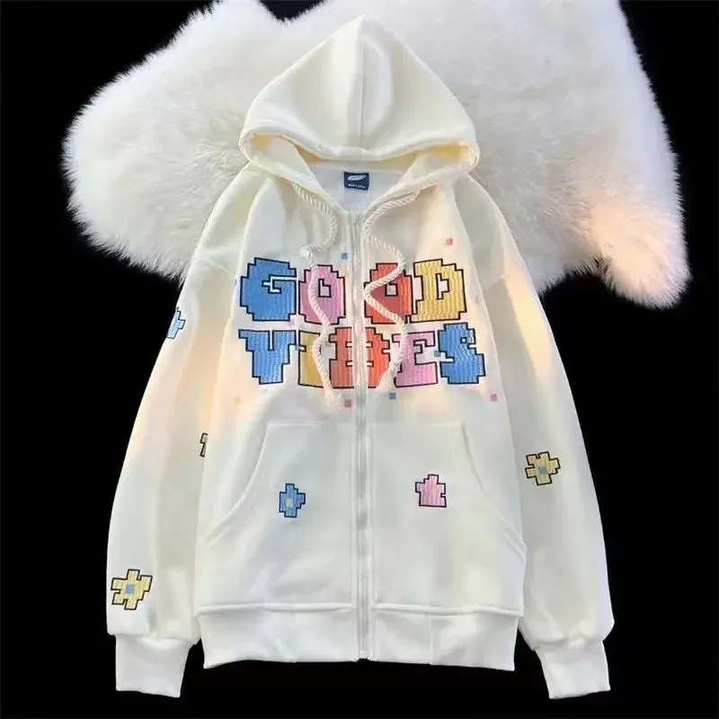 Retro-Pixel-Letter Hoodie im Y2K-Stil