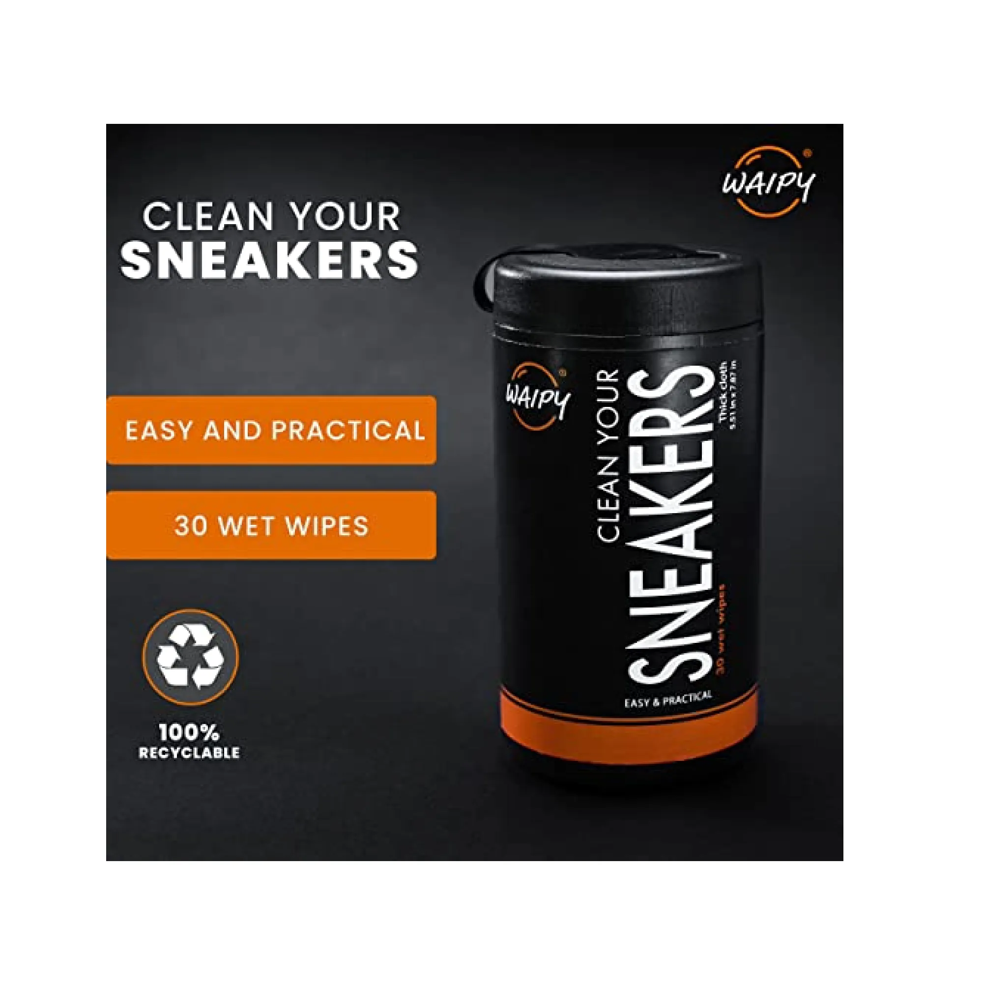 Waipy Sneaker Cleaner - Pack 2 Bottles 60 Wipes Fast&Easy Optimal Cleaning All in One